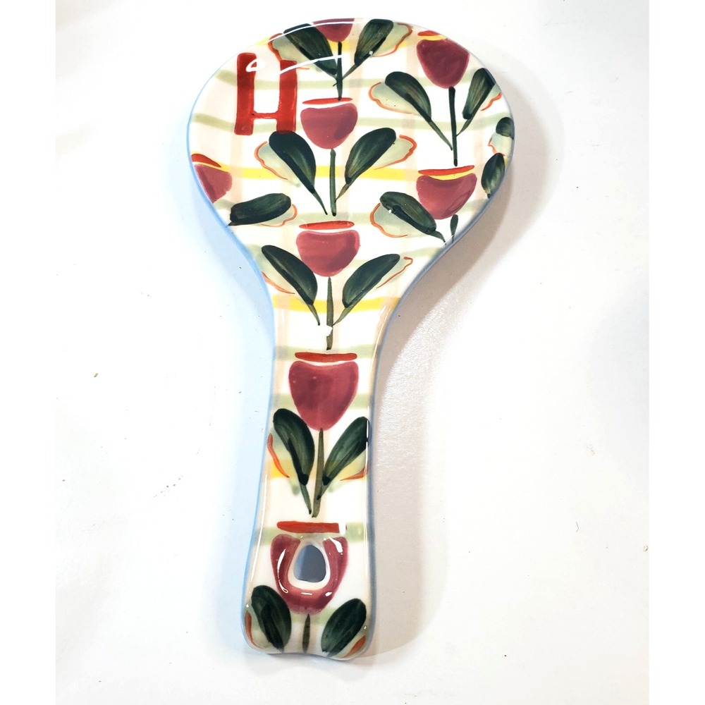 ANTHROPOLOGIE Tivoli Monogram Ceramic Spoon Rest Letter H Floral Garden
